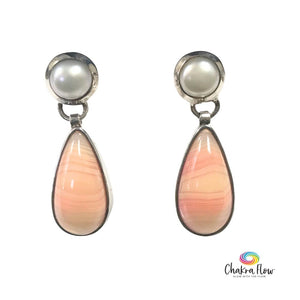 Botswana Agate & Pearl Sterling Silver Earrings