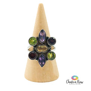 Amethyst, Citrine, Garnet & Peridot Sterling Silver Ring Size 7