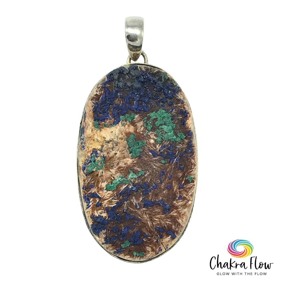 Raw Azurite & Malachite Sterling Silver Pendant