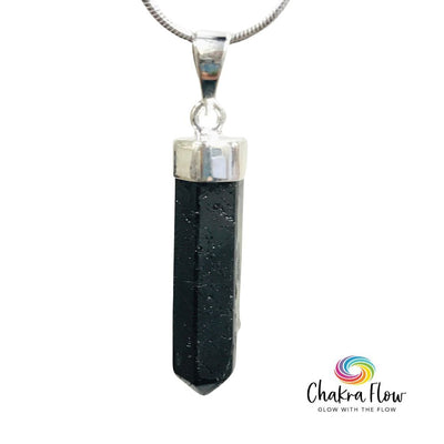 Black Tourmaline Pencil Sterling Silver Pendant