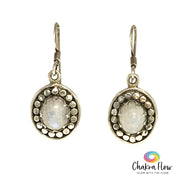 Rainbow Moonstone Oval Sterling Silver Earrings