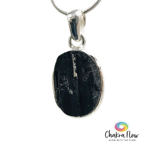 Raw Black Tourmaline Sterling Silver Pendant