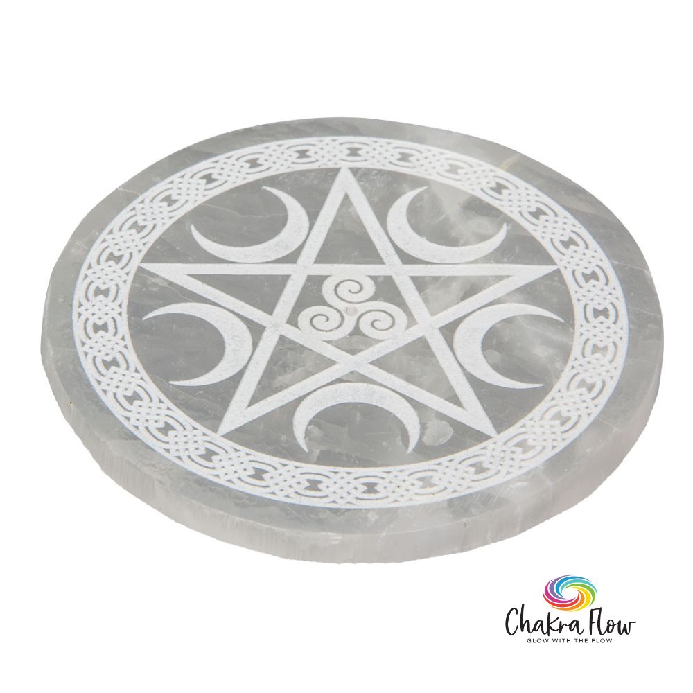 Selenite Incense Holder Pentacle - Celtic