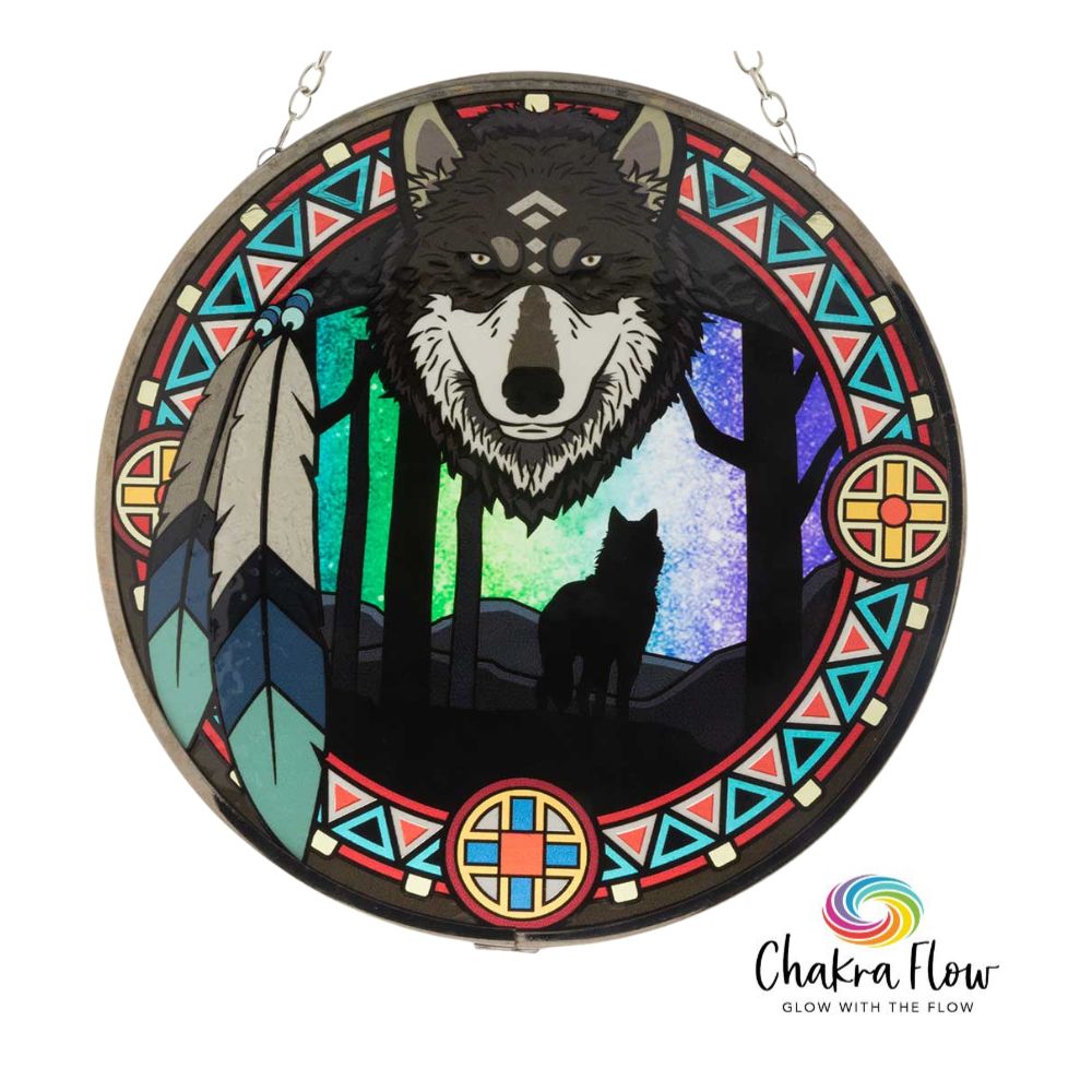 Spirit Wolf Glass Suncatcher