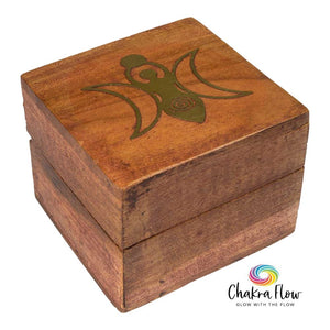 Wood Box - Brass Inlaid Moon Goddess