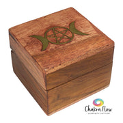 Wood Box - Brass Inlaid Triple Moon Pentacle