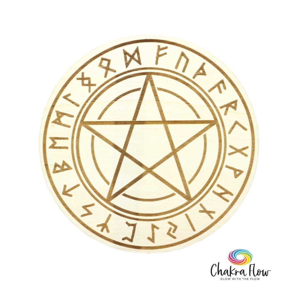 Wood Crystal Grid Runes and Pentacle